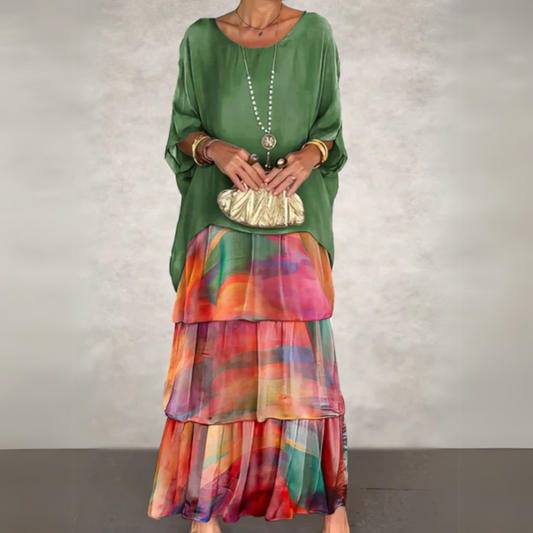 Lara Women's Maxi Dress | Layered Design, Long Sleeves, Elegant Summer Dress 0