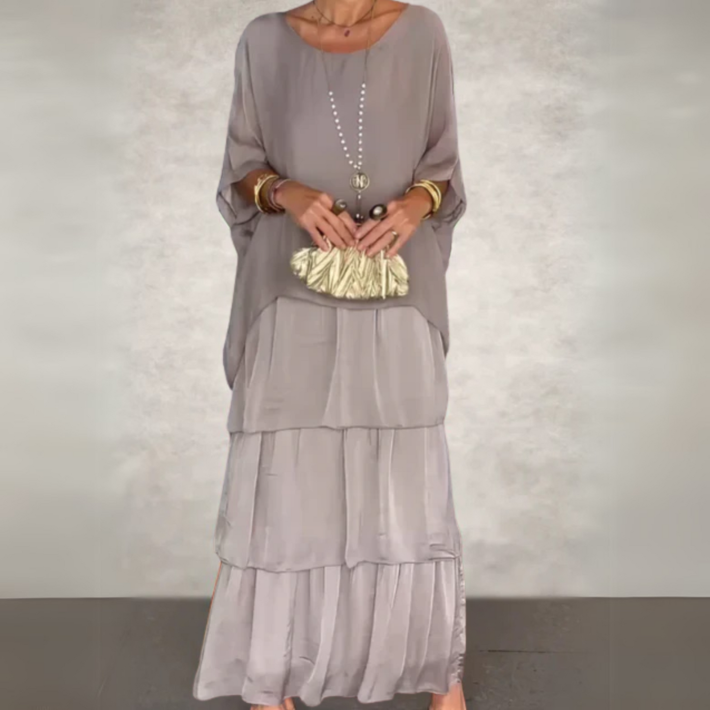 Lara Women's Maxi Dress | Layered Design, Long Sleeves, Elegant Summer Dress 3