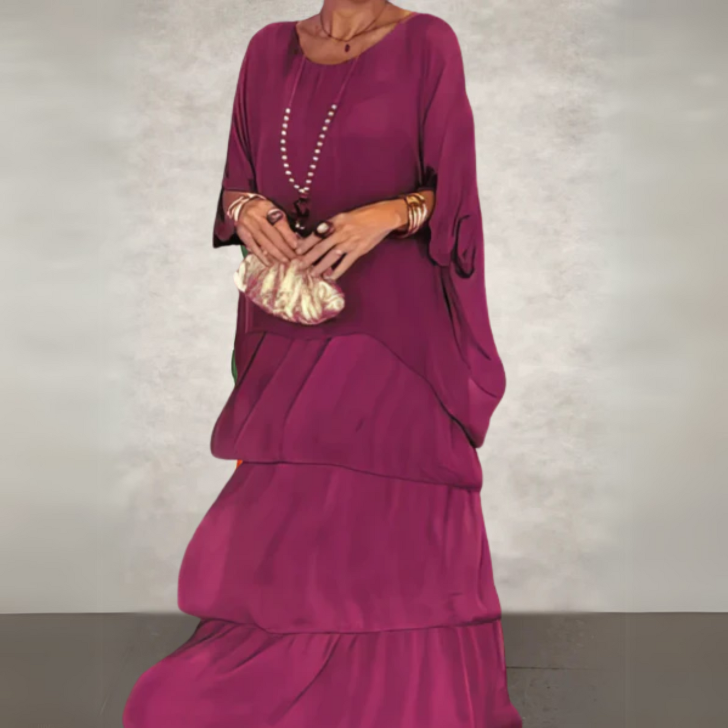 Lara Women's Maxi Dress | Layered Design, Long Sleeves, Elegant Summer Dress 4