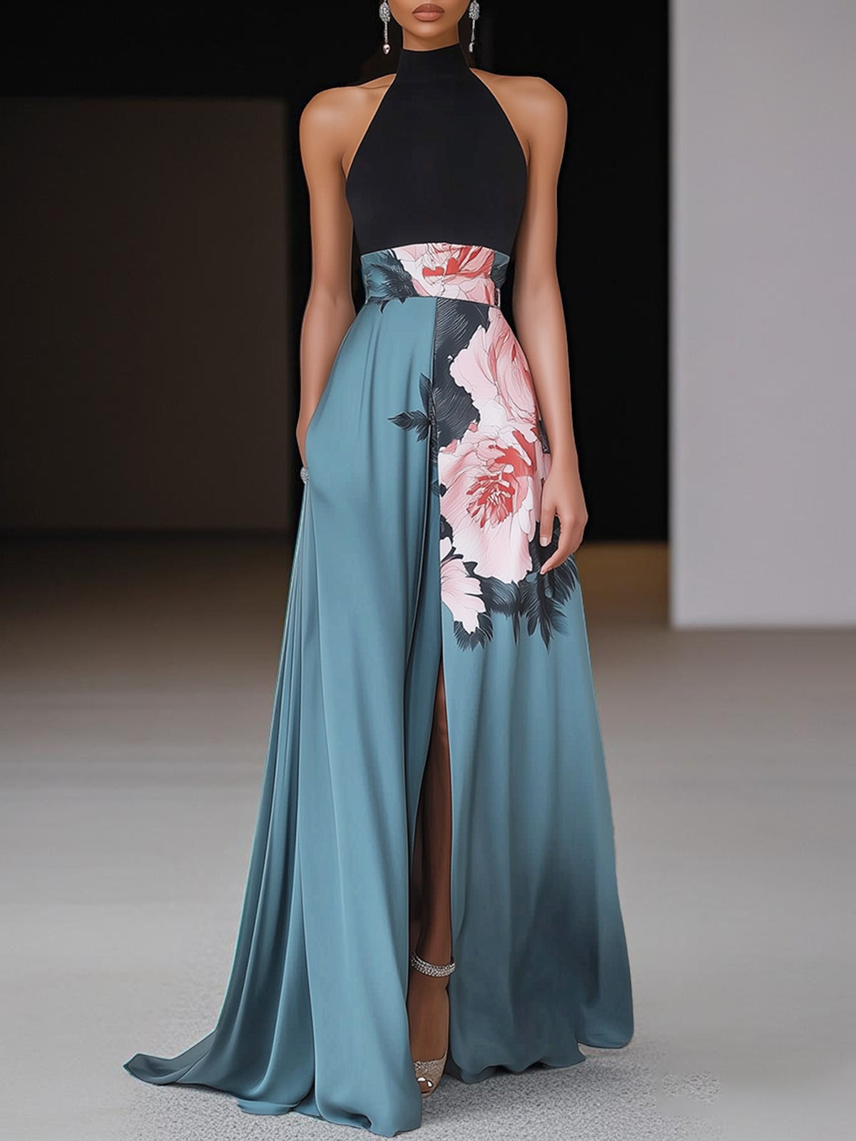 Lina Women's Maxi Dress | Floral A-Line with Front Slit, Summer Elegance 0