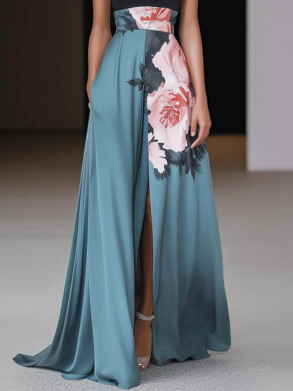 Lina Women's Maxi Dress | Floral A-Line with Front Slit, Summer Elegance 2