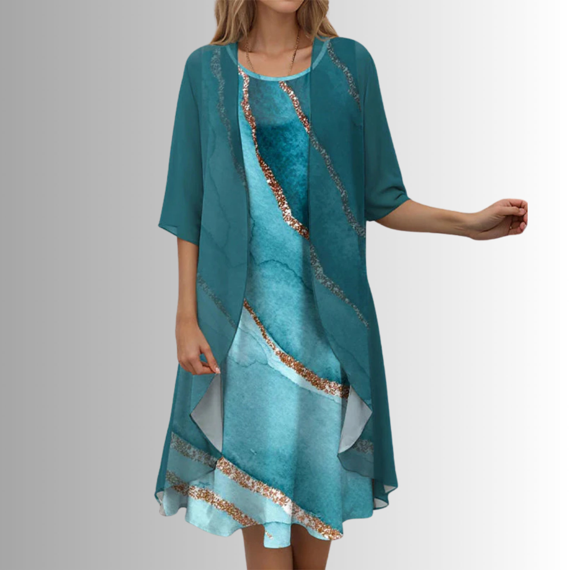 Lina Women's Midi Dress | Printed Layered Design, Lightweight Fabric 2