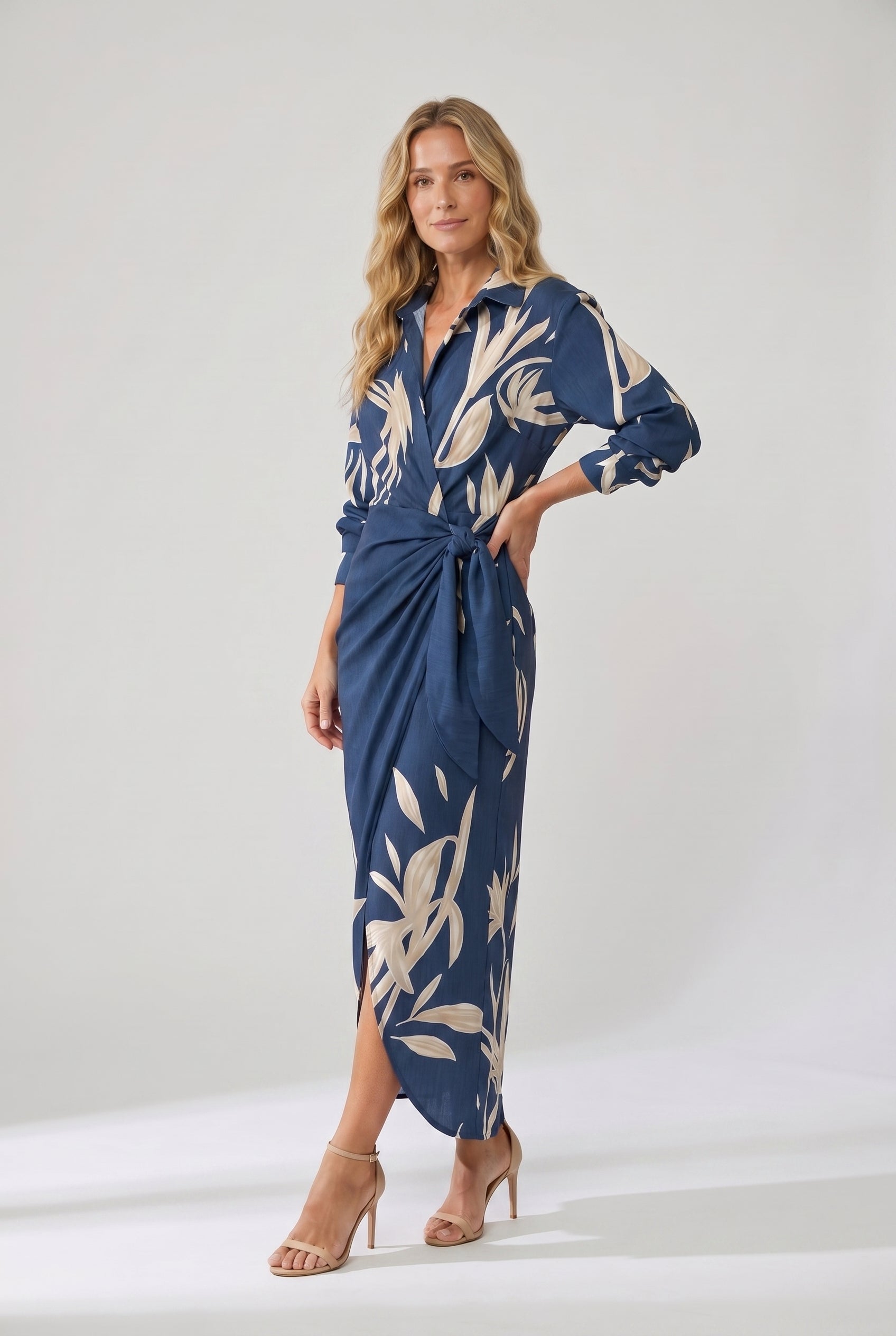 Luna Women's Maxi Dress | Leaf Print, Wrap V-Neck, Plus Size Available 2