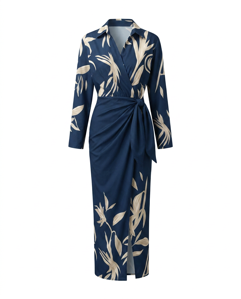 Luna Women's Maxi Dress | Leaf Print, Wrap V-Neck, Plus Size Available 5