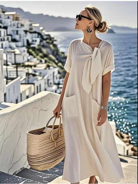 Luna Women's Maxi Dress | Tie Neck Detail, Casual Summer Style 2