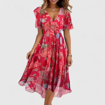 Mia Women's Floral Cocktail Dress | High-Low Hem, Cinched Waist 0