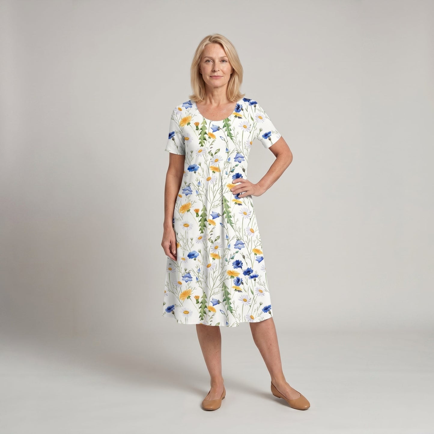 Mira Women's Midi Dress | A-Line Floral Print, Soft & Breathable 2