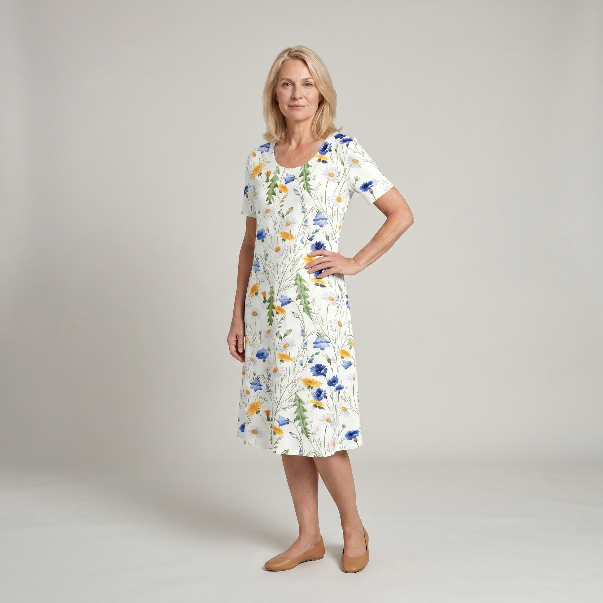 Mira Women's Midi Dress | A-Line Floral Print, Soft & Breathable 3