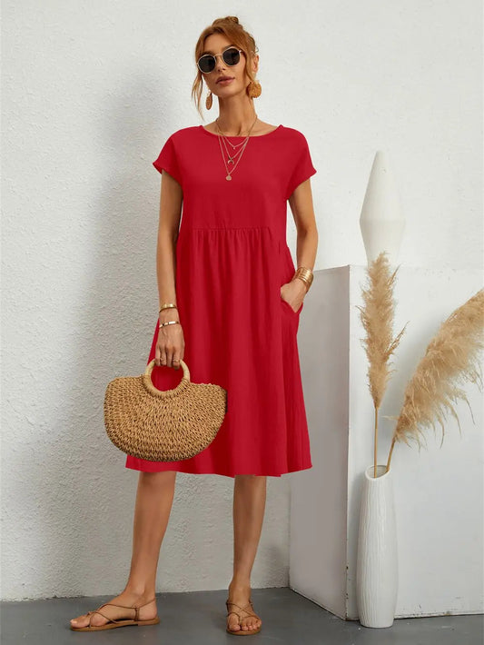 Mira Women's Midi Dress | Soft Fabric, Casual Style with Pockets 0