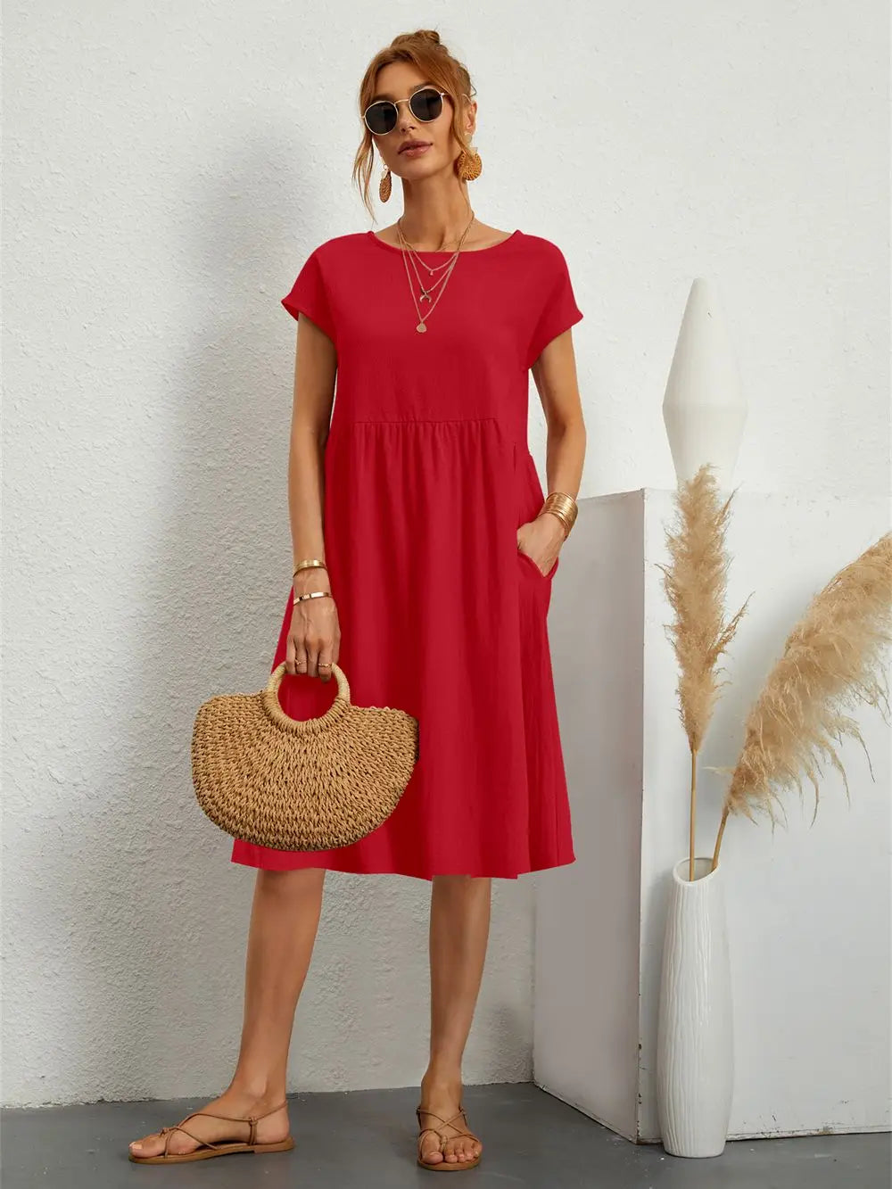 Mira Women's Midi Dress | Soft Fabric, Casual Style with Pockets 1
