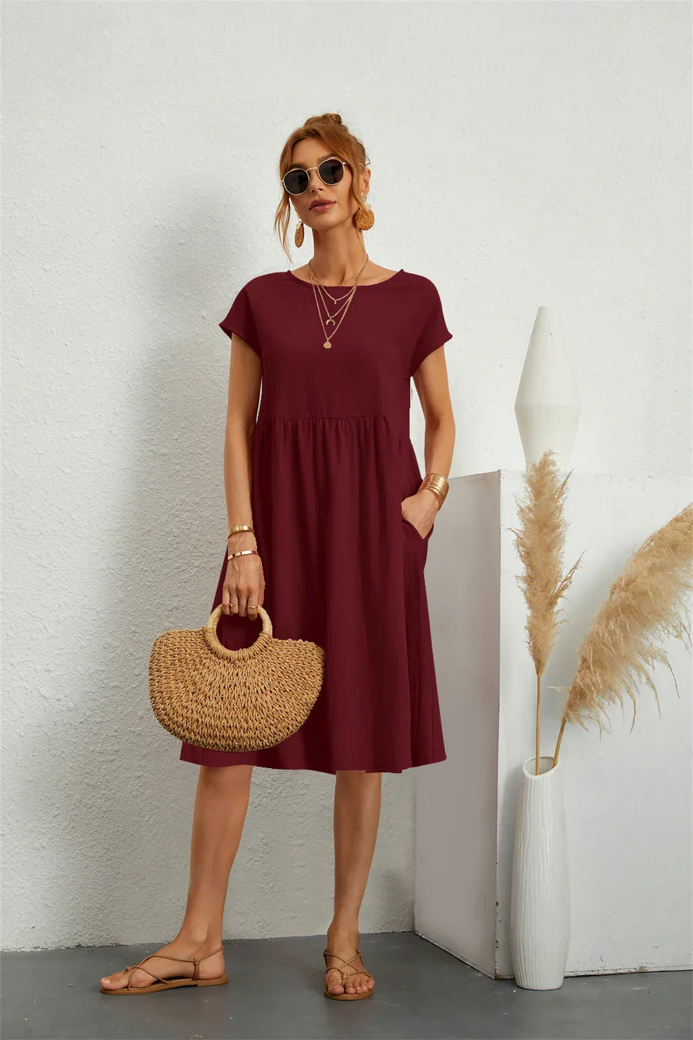 Mira Women's Midi Dress | Soft Fabric, Casual Style with Pockets 11