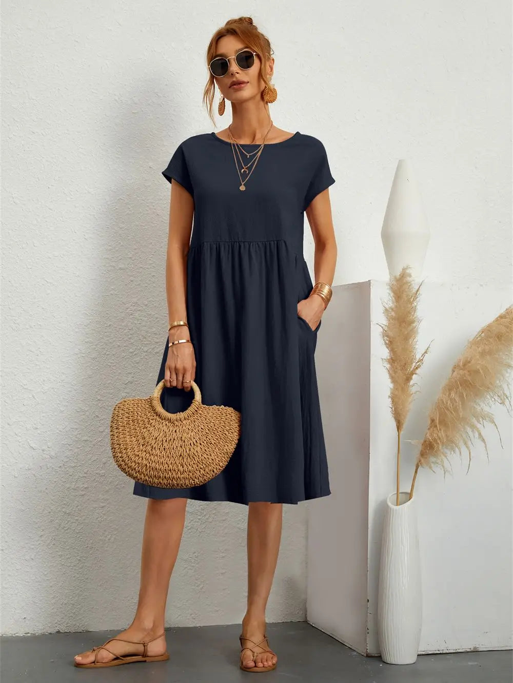 Mira Women's Midi Dress | Soft Fabric, Casual Style with Pockets 5