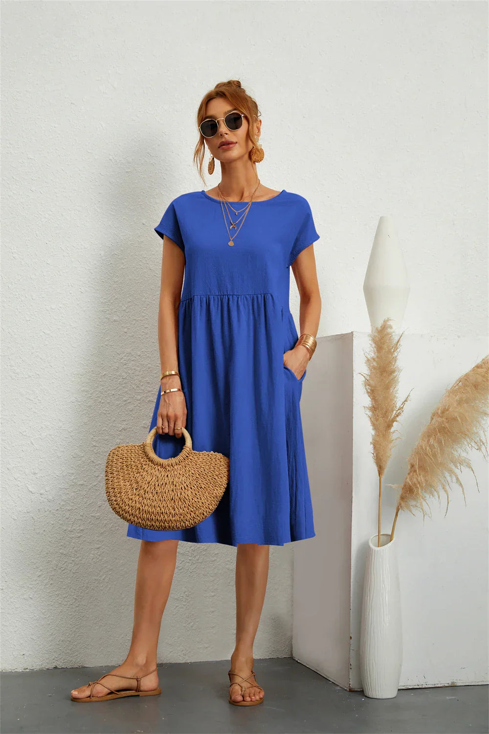 Mira Women's Midi Dress | Soft Fabric, Casual Style with Pockets 7