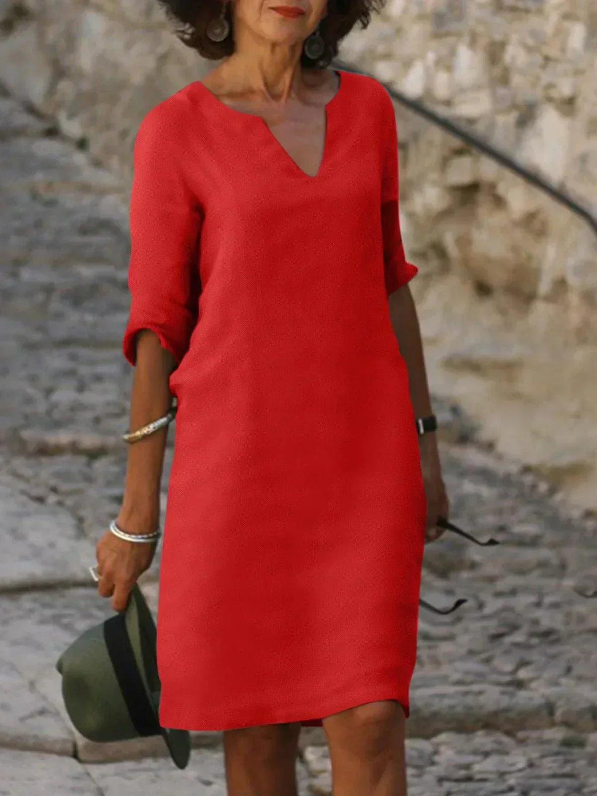 Mira Women's Mini Dress | V-Neck, Relaxed Fit, Below-Knee Length 5