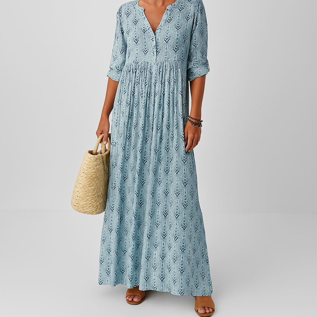 Vera Women's Maxi Dress | Boho Print, V-Neck, Long Sleeve 1