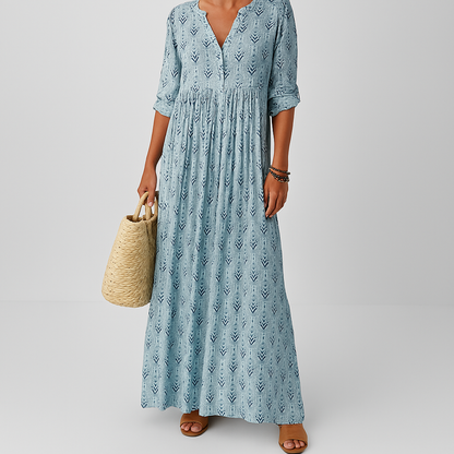 Vera Women's Maxi Dress | Boho Print, V-Neck, Long Sleeve 1