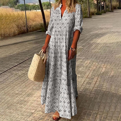 Vera Women's Maxi Dress | Boho Print, V-Neck, Long Sleeve 2