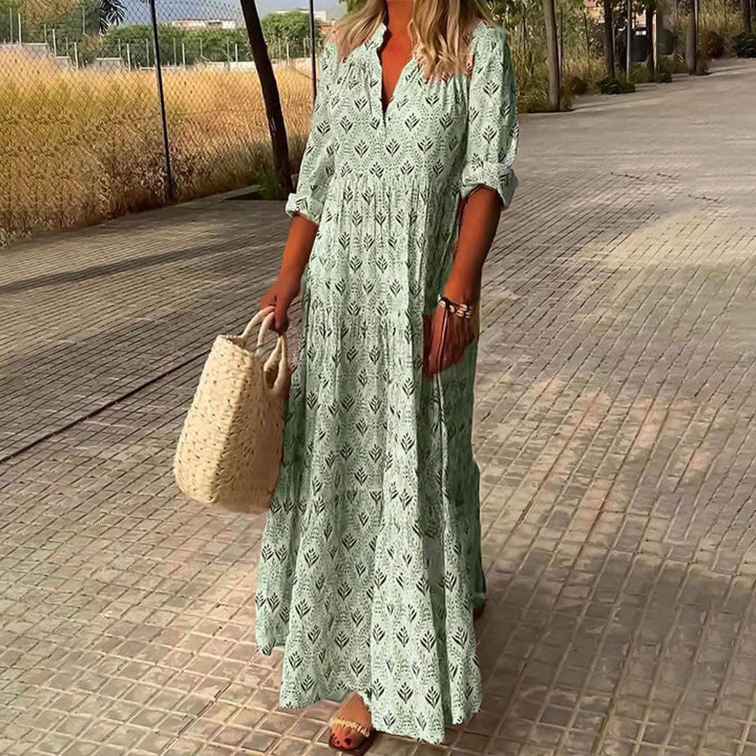 Vera Women's Maxi Dress | Boho Print, V-Neck, Long Sleeve 3