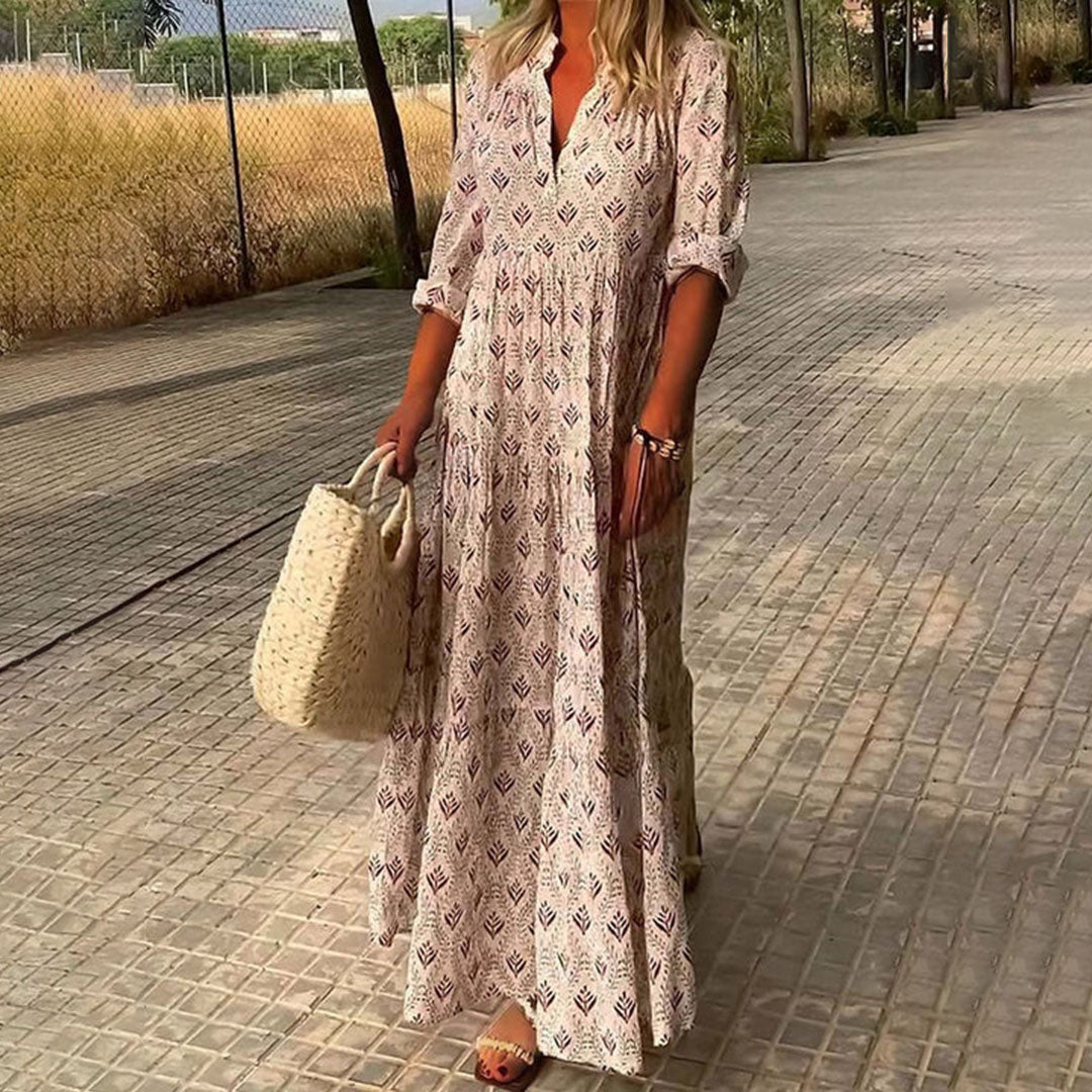Vera Women's Maxi Dress | Boho Print, V-Neck, Long Sleeve 4