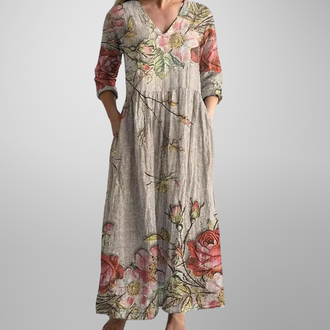 Vera Women's Maxi Dress | Floral Print, V-Neck Design 0