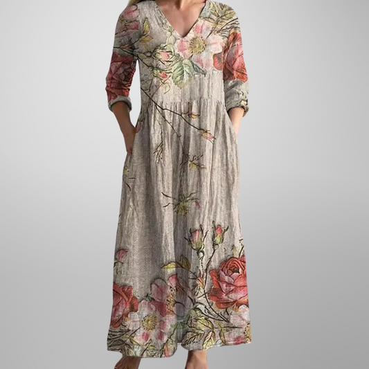 Vera Women's Maxi Dress | Floral Print, V-Neck Design 0