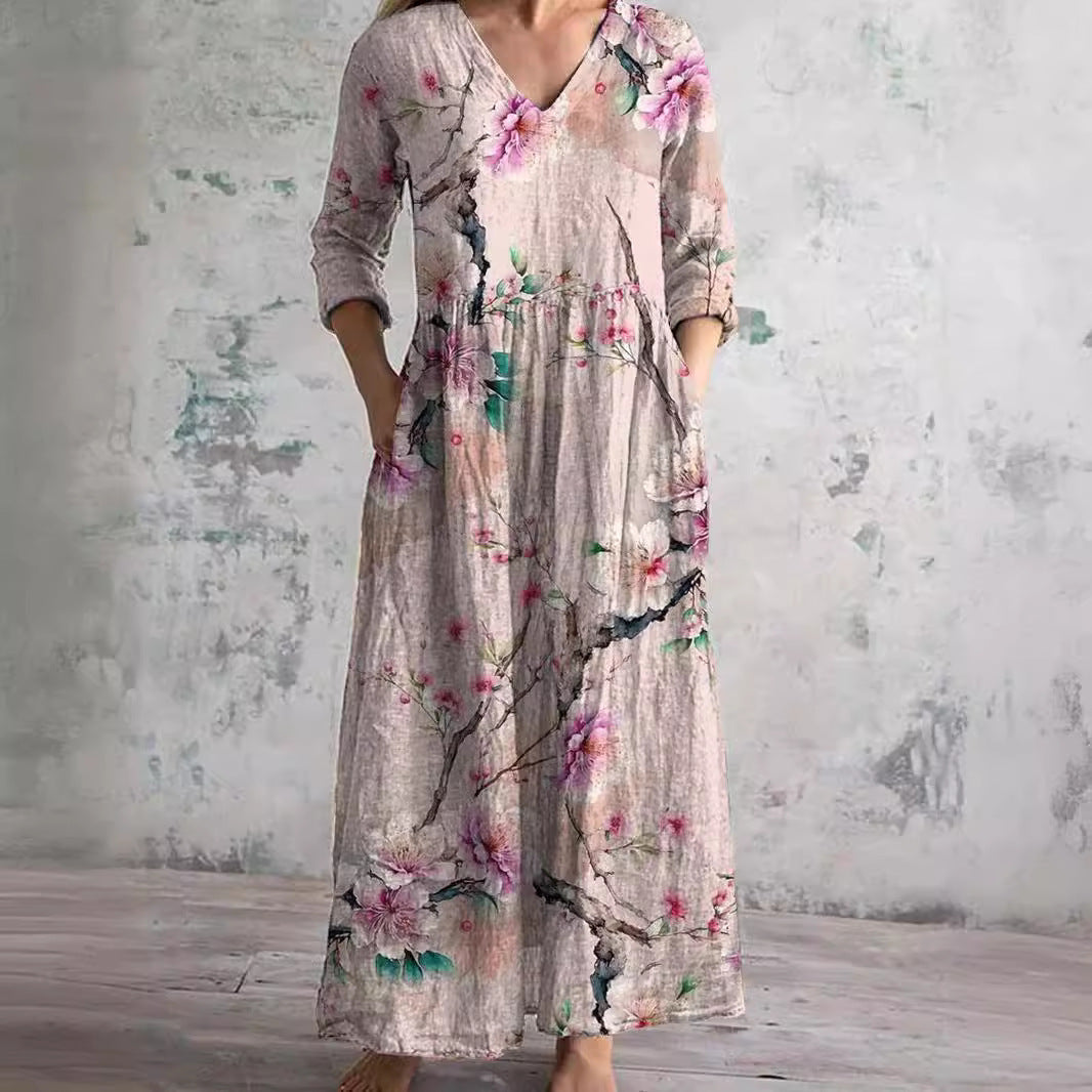 Vera Women's Maxi Dress | Floral Print, V-Neck Design 1