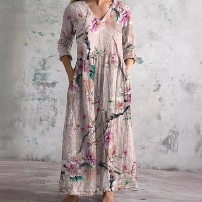 Vera Women's Maxi Dress | Floral Print, V-Neck Design 1