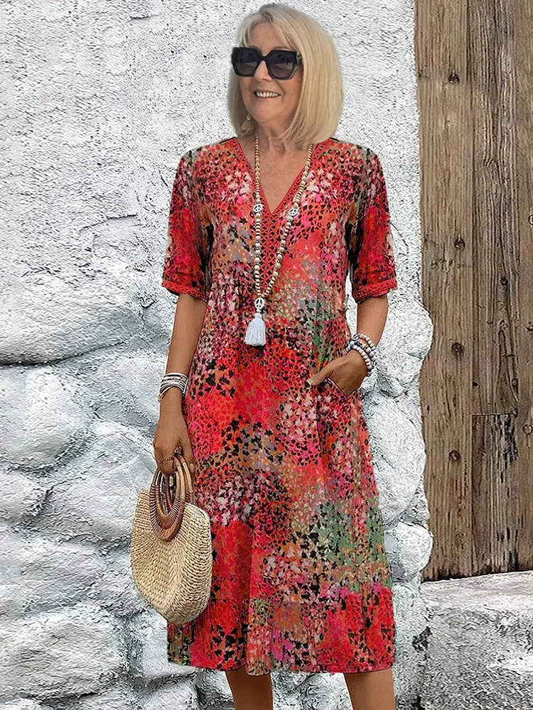 Vera Women's Midi Dress | Allover Print, Casual Summer Style 0