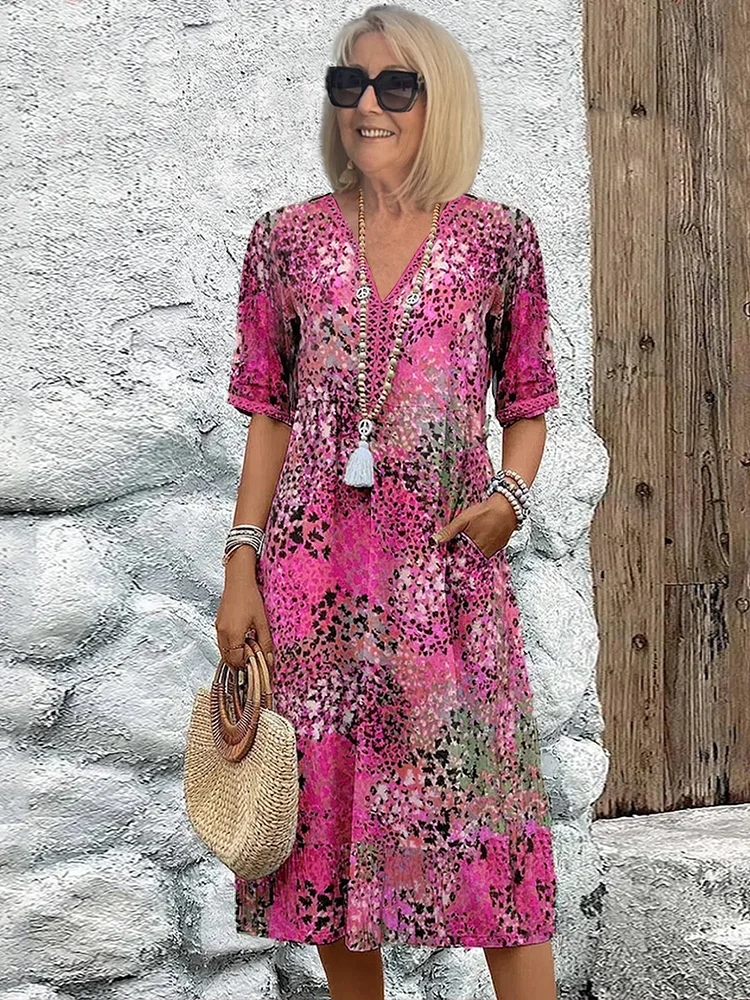 Vera Women's Midi Dress | Allover Print, Casual Summer Style 2