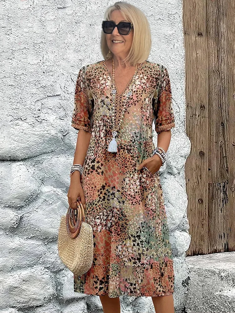Vera Women's Midi Dress | Allover Print, Casual Summer Style 4