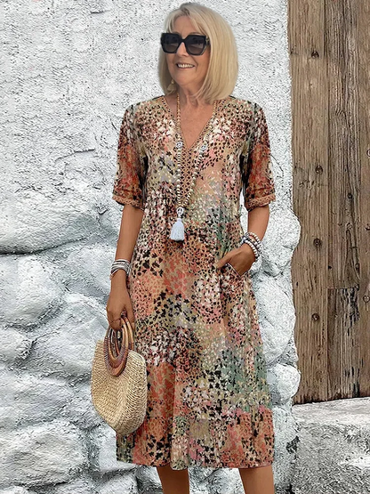 Vera Women's Midi Dress | Allover Print, Casual Summer Style 4