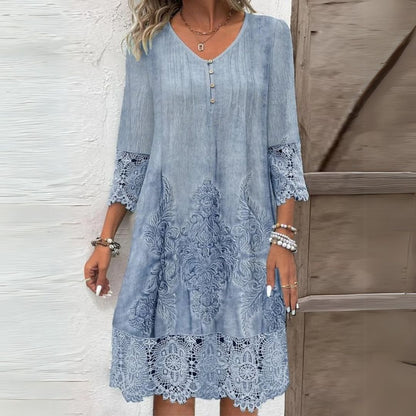 Vera Women's Midi Dress | Embroidered Detail, V-Neck, Summer Dress 0