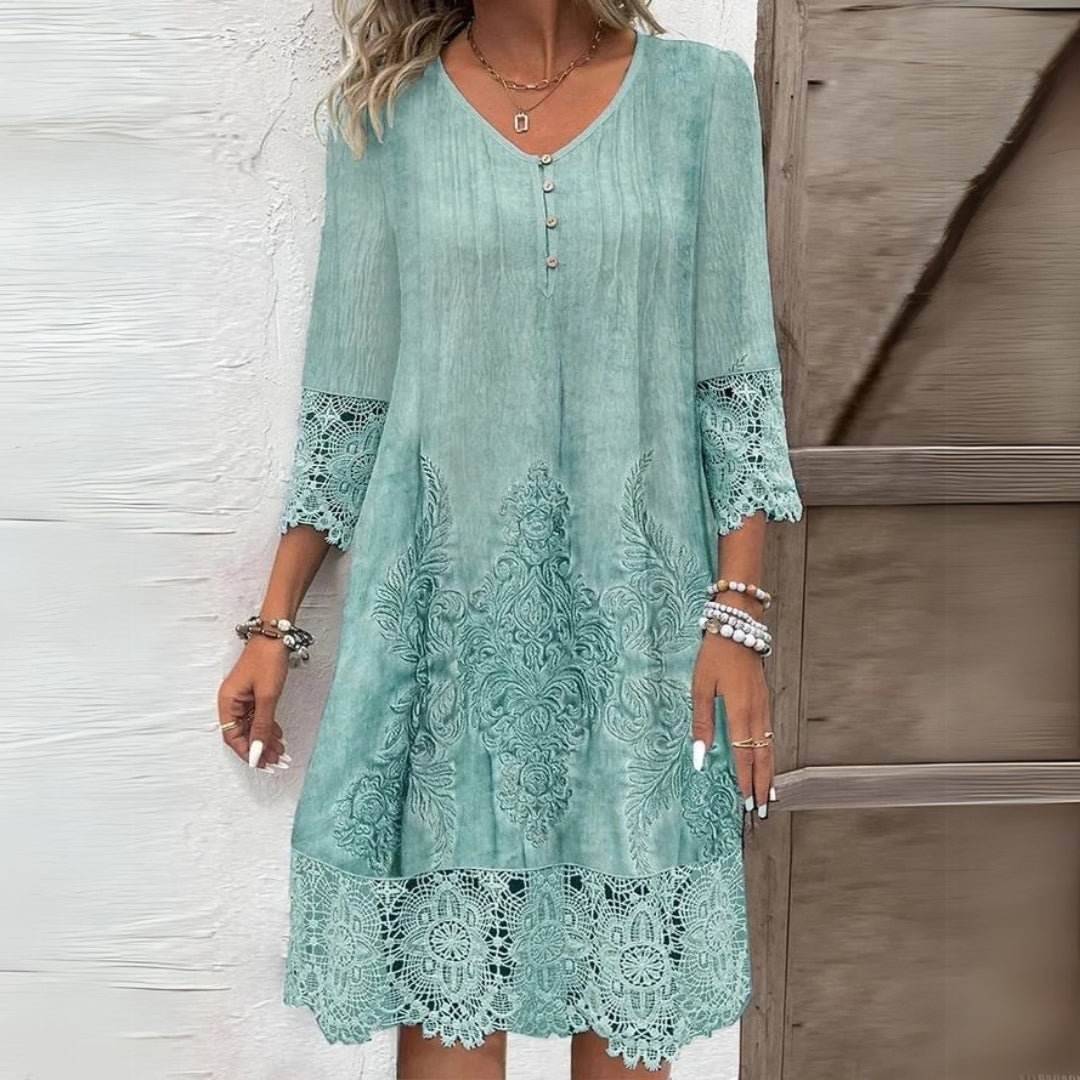 Vera Women's Midi Dress | Embroidered Detail, V-Neck, Summer Dress 1