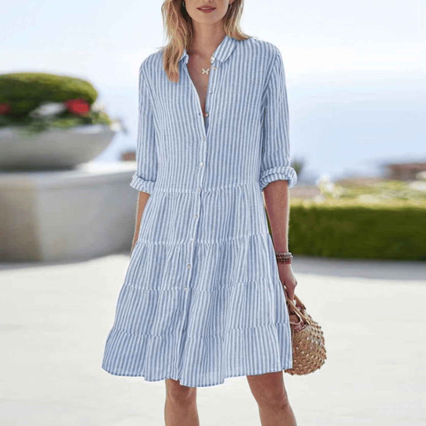 Vera Women's Mini Dress | Striped Design, Collared 4