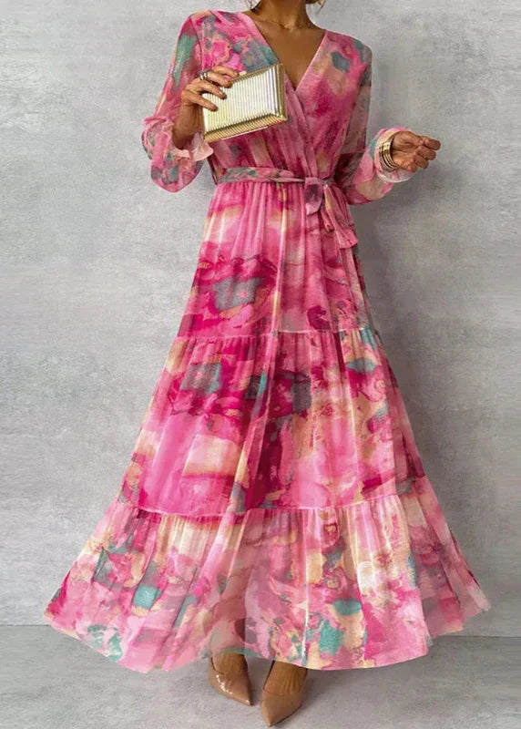 Wendy Women's Maxi Dress | Floral Wrap, Tiered Skirt 0