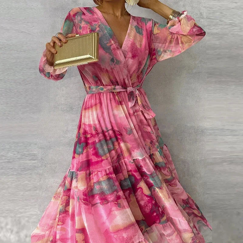 Wendy Women's Maxi Dress | Floral Wrap, Tiered Skirt 1