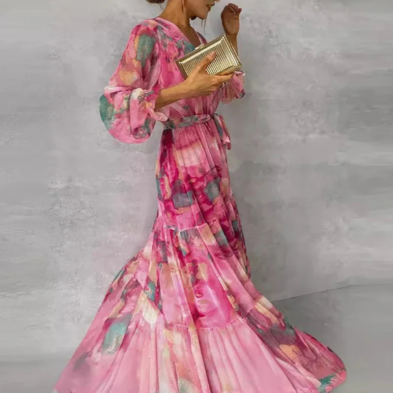 Wendy Women's Maxi Dress | Floral Wrap, Tiered Skirt 2