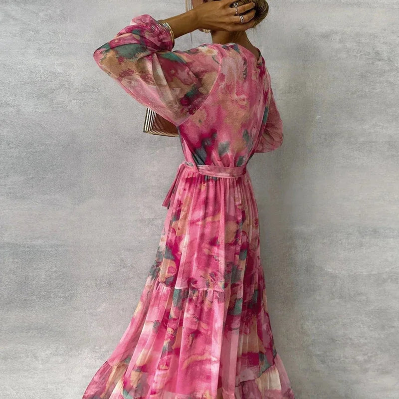 Wendy Women's Maxi Dress | Floral Wrap, Tiered Skirt 3