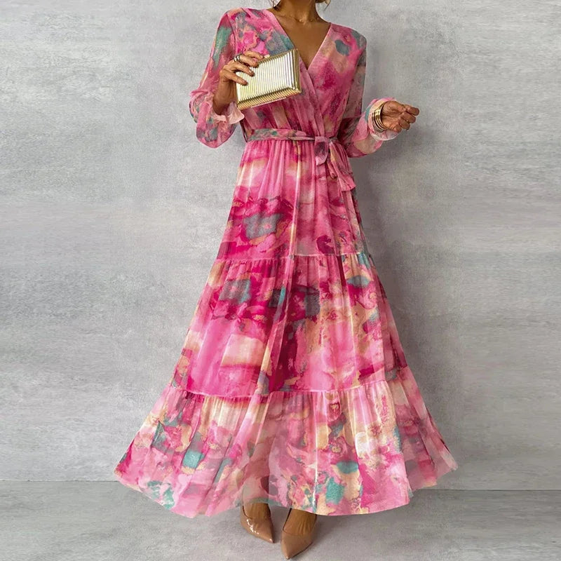 Wendy Women's Maxi Dress | Floral Wrap, Tiered Skirt 4