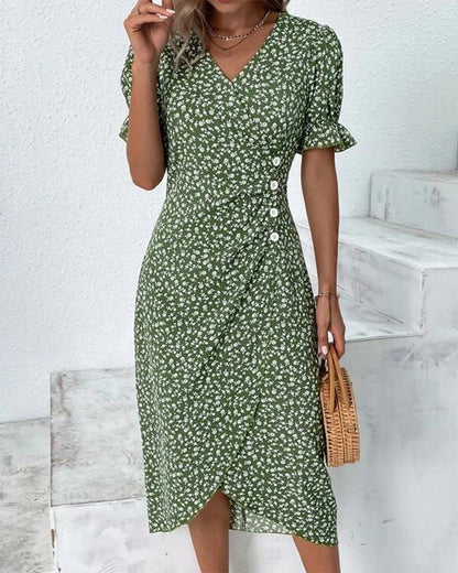 Wendy Women's Midi Dress | V-Neck Wrap Style, Short Sleeves 0