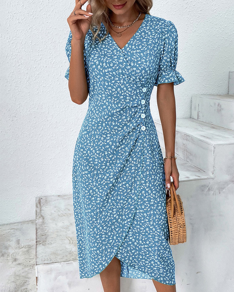 Wendy Women's Midi Dress | V-Neck Wrap Style, Short Sleeves 1