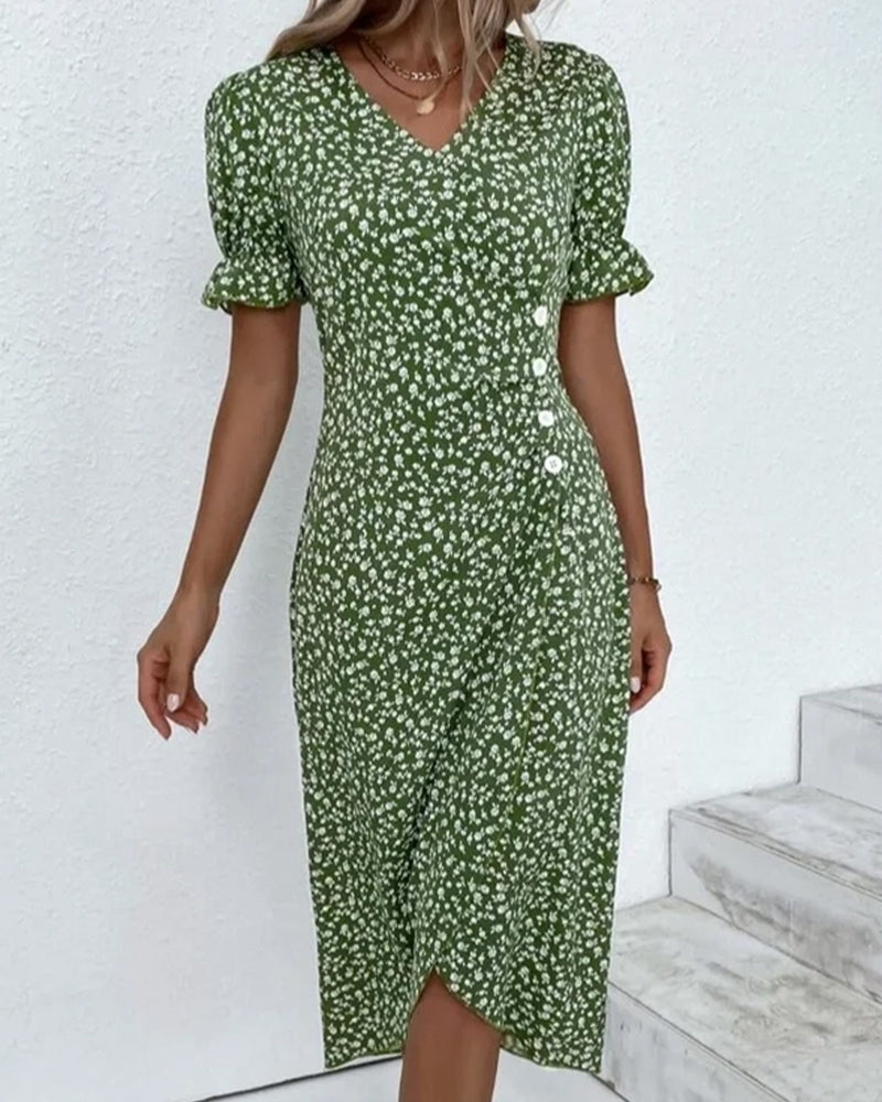 Wendy Women's Midi Dress | V-Neck Wrap Style, Short Sleeves 4