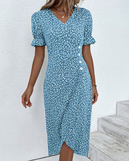 Wendy Women's Midi Dress | V-Neck Wrap Style, Short Sleeves 8