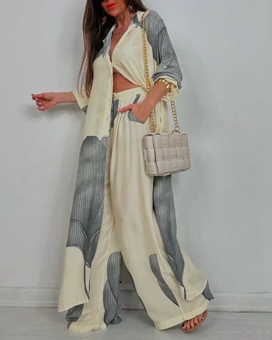 Wendy Women's Outfit | Button-Front Shirt & Wide Leg Pants, Coordinated Design 0