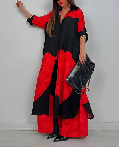 Wendy Women's Outfit | Button-Front Shirt & Wide Leg Pants, Coordinated Design 1