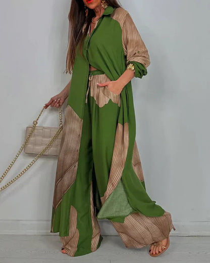 Wendy Women's Outfit | Button-Front Shirt & Wide Leg Pants, Coordinated Design 2