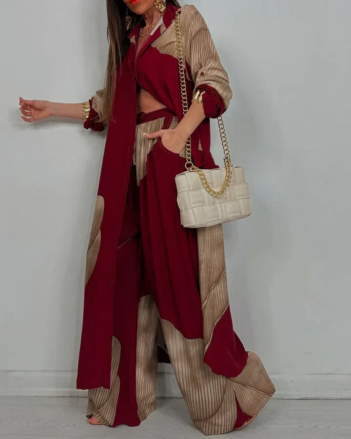 Wendy Women's Outfit | Button-Front Shirt & Wide Leg Pants, Coordinated Design 3