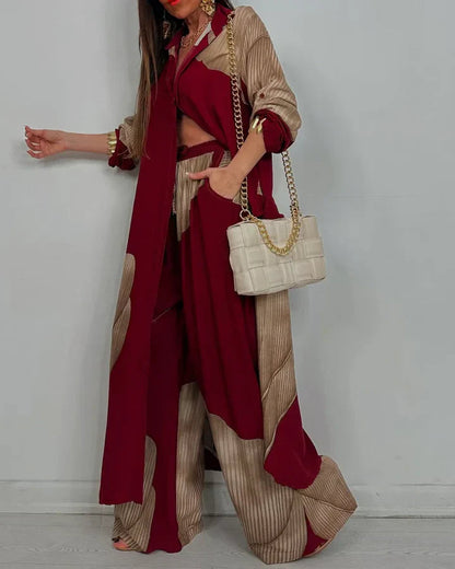 Wendy Women's Outfit | Button-Front Shirt & Wide Leg Pants, Coordinated Design 3