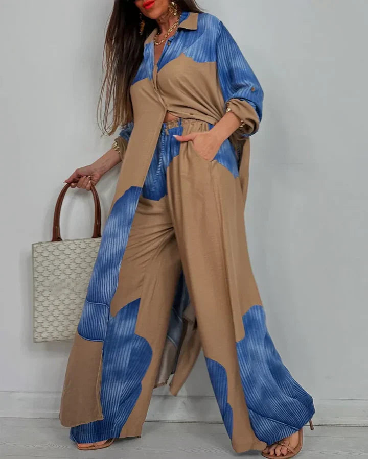 Wendy Women's Outfit | Button-Front Shirt & Wide Leg Pants, Coordinated Design 4