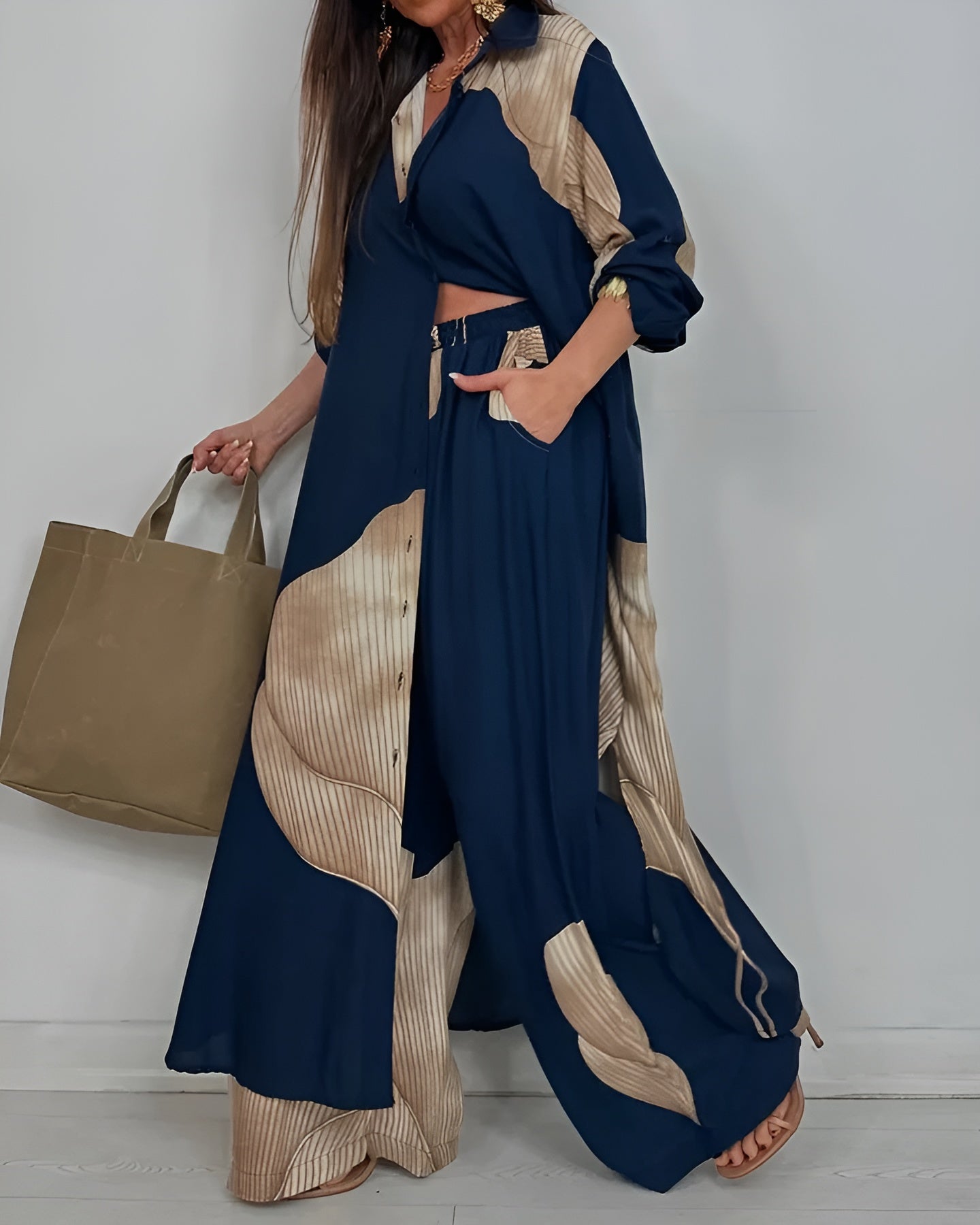 Wendy Women's Outfit | Button-Front Shirt & Wide Leg Pants, Coordinated Design 5